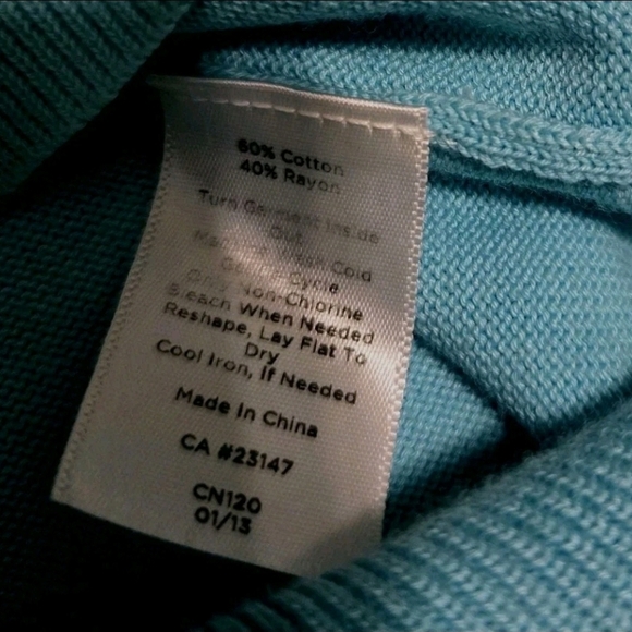 Talbots Cardigan Sweater Womens L Blue Button Up Crocheted Neckline - Picture 8 of 8